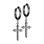 Orecchino nero con ciondolo Croce celtica e cristalli