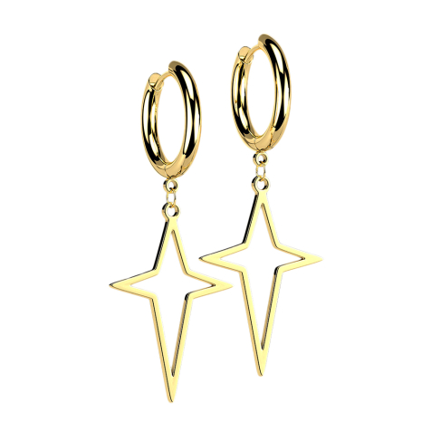 Boucles doreilles dorées pendentif croix en étoile
