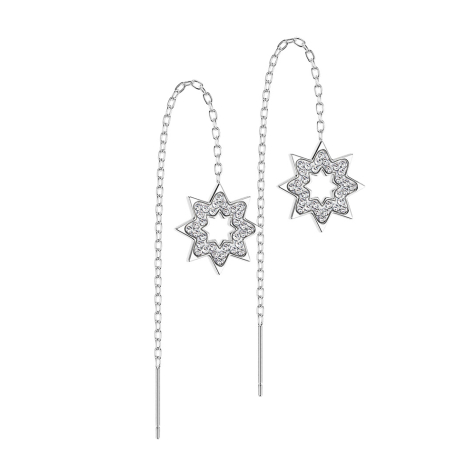 Stud earrings silver free-falling chain snowflake with crystals