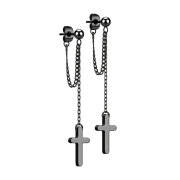 Ohrstecker schwarz mit Kugel Anhänger Kette mit Kreuz