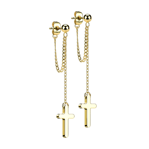 Ohrstecker vergoldet mit Kugel Anhänger Kette mit Kreuz