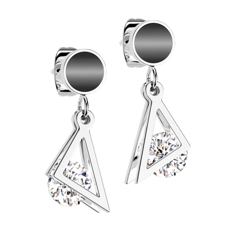 Boucles doreilles argent émaillé cercle pendentif triangle avec cristal