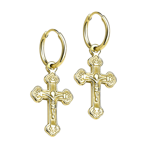 Boucles doreilles plaquées or Pendentif Croix