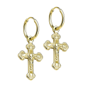 Boucles doreilles plaquées or Pendentif Croix