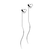 Stud earrings silver heart free-falling chain with wave