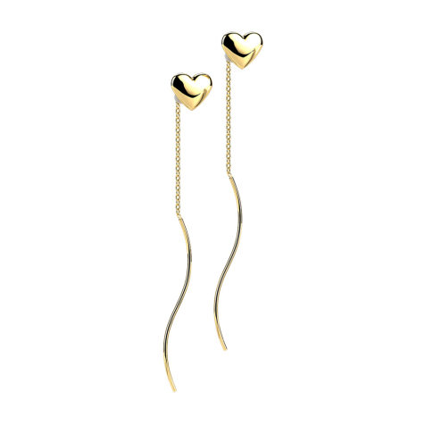 Gold-plated heart stud earrings free-falling chain with wave