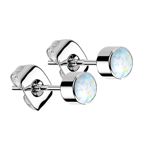 Ohrstecker silber Zylinder Opal weiss