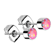 Clous doreilles argent cylindriques opale rose