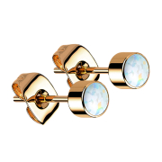 Rose gold cylinder opal white stud earrings