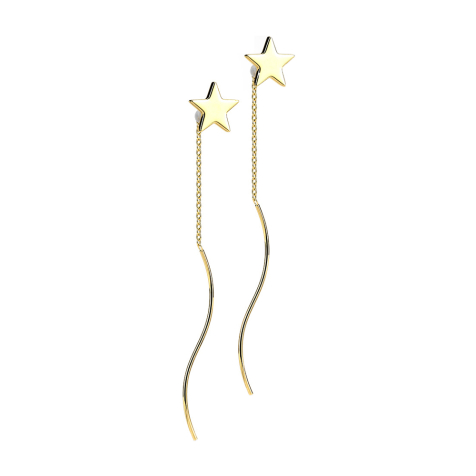Gold-plated stud earrings Star free-falling chain with wave