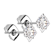Silver stud earrings with square crystal