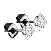 Black square crystal silver stud earrings