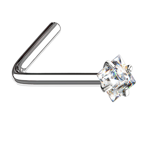 Nose stud angled silver square crystal silver set