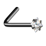Nose stud angled black square crystal silver set