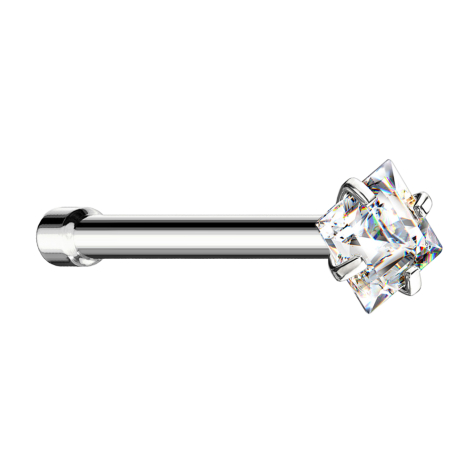 Clous de nez droit argent cristal carré argenté serti