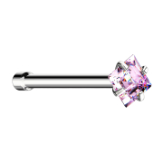 Clous de nez droit argent cristal carré serti de rose