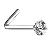Nose stud angled silver round crystal silver set