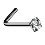 Clou nasal coudé noir cristal rond serti dargent