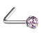 Borchia da naso angolata in argento con cristallo rotondo rosa incastonato