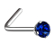 Borchia nasale angolata in argento con cristallo rotondo blu scuro incastonato