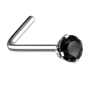 Nose stud angled silver round crystal black set