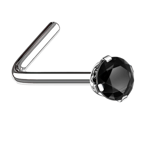 Nose stud angled silver round crystal black set