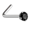 Nose stud angled silver round crystal black set
