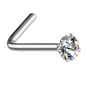 Clou doreille coudé argent cristal rond serti argent