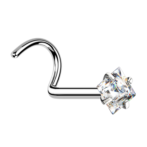 Clous de nez courbes argentés cristal carré serti dargent