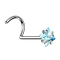 Clous de nez courbés argent cristal carré aqua serti
