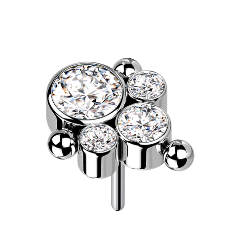 Threadless silver three balls four crystals silver