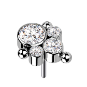 Threadless silver three balls four crystals silver