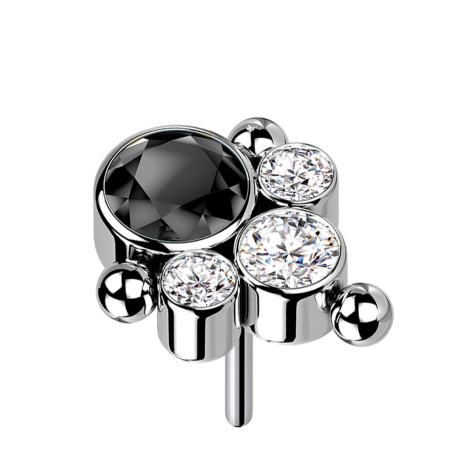 Threadless argento tre sfere quattro cristalli argento e nero