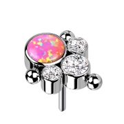 Threadless silver three balls three crystals silver opal...