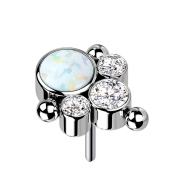 Threadless silver three balls three crystals silver opal...