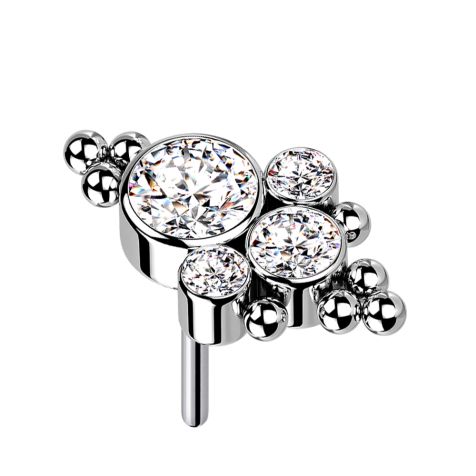 Threadless silber Kugeln vier Kristalle silber