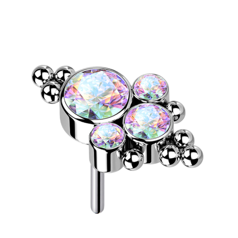 Boules argentées sans filetage, quatre cristaux multicolores