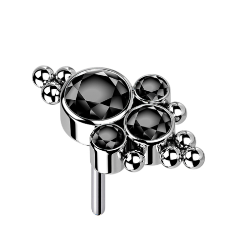 Boules argentées sans filetage, quatre cristaux noirs