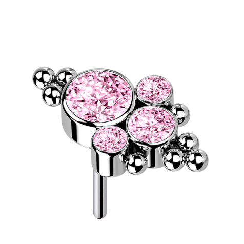 Threadless silber Kugeln vier Kristalle pink