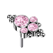 Boules argentées sans filetage, quatre cristaux roses