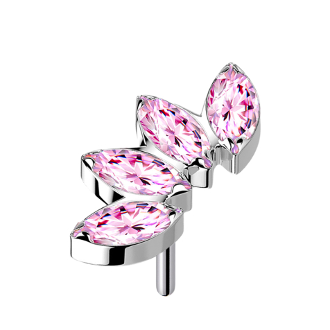 Ventaglio argentato senza filo con quattro cristalli rosa