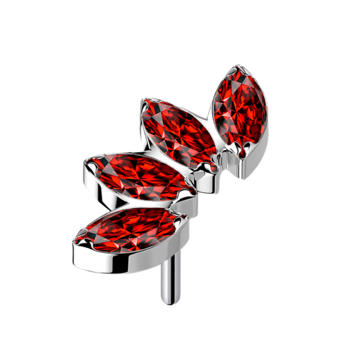 Éventail argenté sans filetage avec quatre cristaux rouges