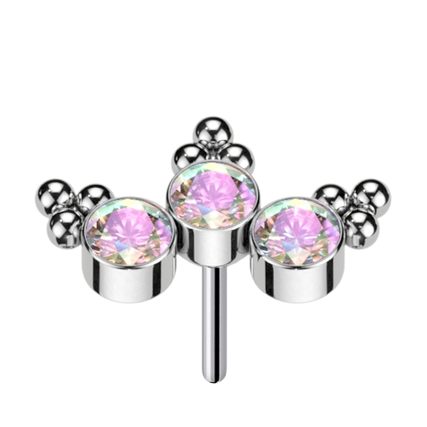 Threadless silber dreiecks Kugeln drei Kristalle multicolor