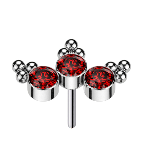 Threadless silver triangle beads with three red crystals