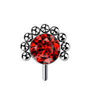 Threadless argent avant demi-fleur boule cristal rouge