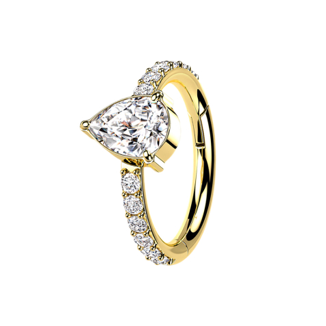 Anello micro segmentato pieghevole placcato oro con cristalli laterali e gocce di cristallo argentate