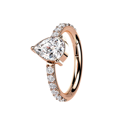 Bague micro segment pliable en or rose avec cristaux latéraux et gouttes de cristal argentées