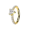Micro segment ring, foldable, gold-plated, crystals on the side and crystal heart in silver
