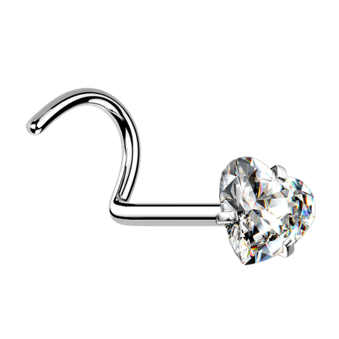 Clous de nez courbes argentés Cœur en cristal serti dargent
