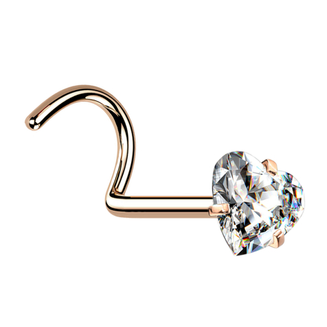 Clous de nez courbés or rose Cœur en cristal serti dargent